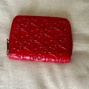 Dior Red Embossed Leather Wallet